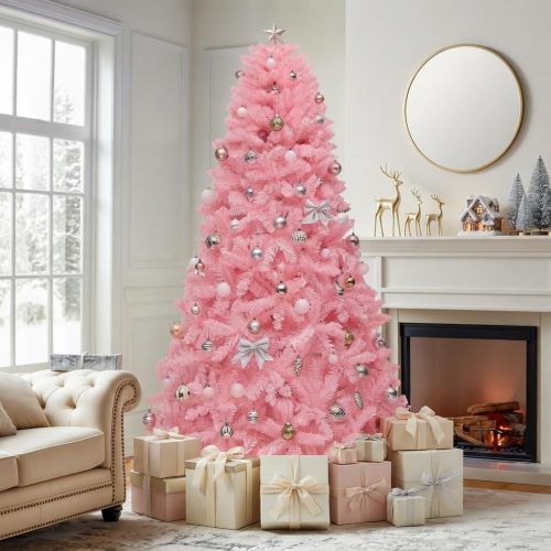 Pink Pre Lit Artificial Christmas Tree with Hinged Branches