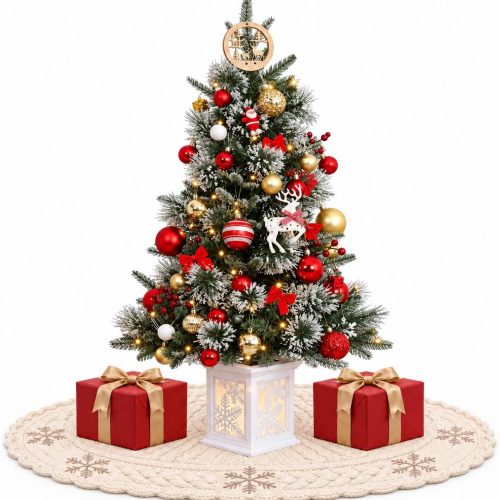Mini Pre Lit Flocked Christmas Tree with Built In Battery Box