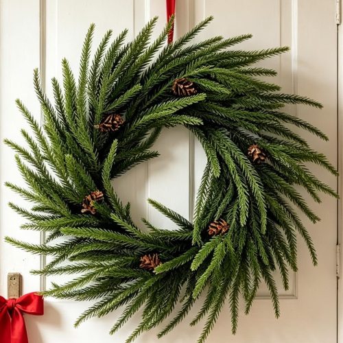 Norfolk Pine and Cedar Wreath with Realistic Pinecones