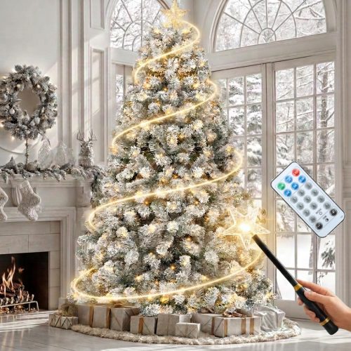 Flocked Christmas Tree with Magic Wand Control and Remote