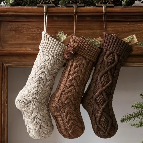 Cable Knit Christmas Stockings with Name Cards