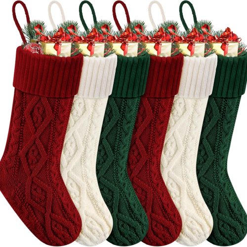 Cable Knit Christmas Stockings with Hanging Loops
