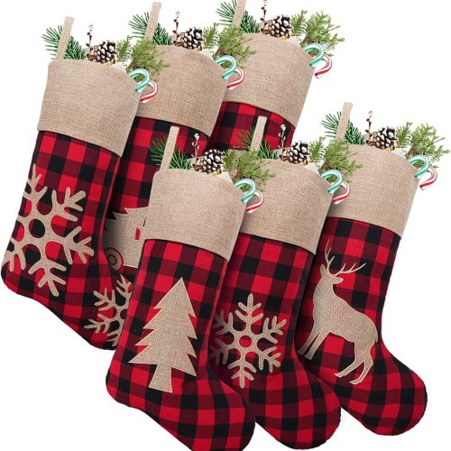 Buffalo Plaid Christmas Stockings with Embroidery