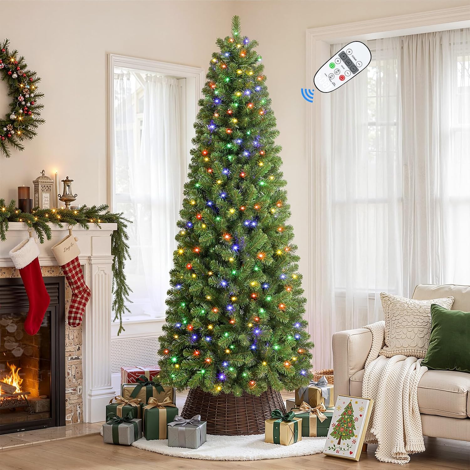 Pre Lit Pencil Christmas Tree with Remote and Timer