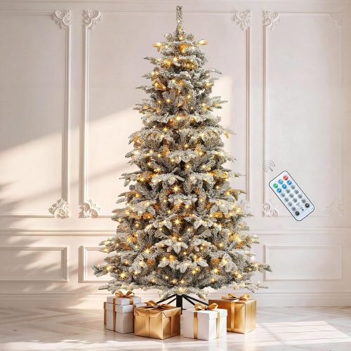 Snow Flocked Christmas Tree with Multi Color Lights