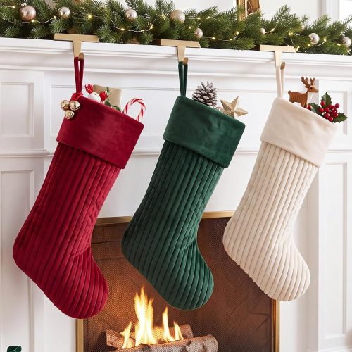 Velvet Quilted Christmas Stockings with Hanging Rings