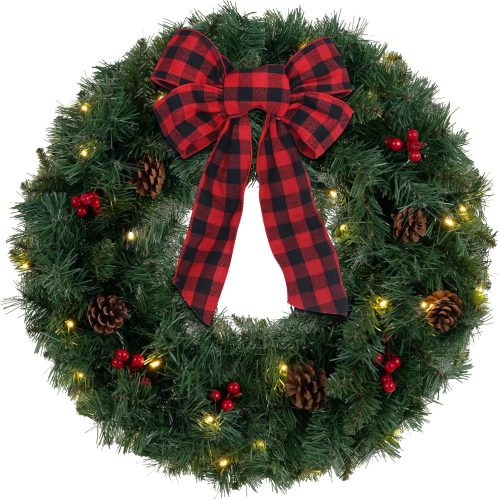 Pre Lit Christmas Wreath with Pinecones and Red Berries
