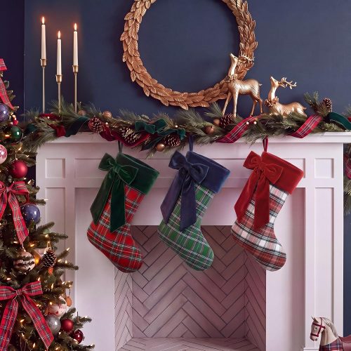 Tartan Plaid Christmas Stockings with Velvet Bows