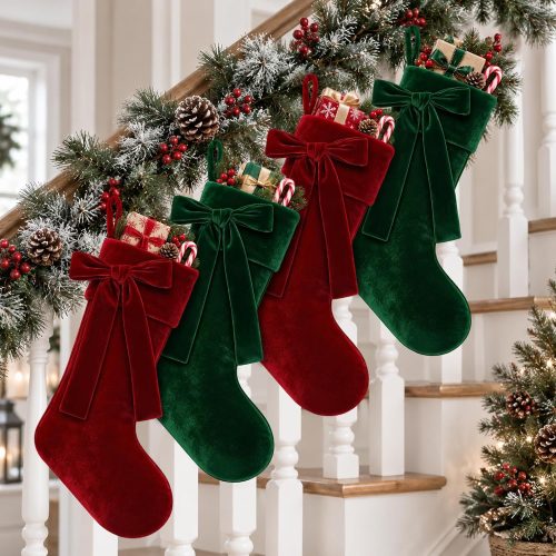 Velvet Christmas Stockings with Bows