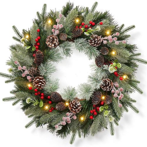 Pine Christmas Wreath with Red Berries and Pinecones