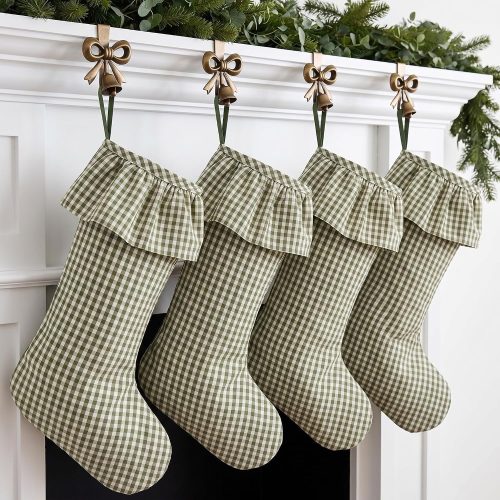 Gingham Christmas Stockings with Ruffle Cuff