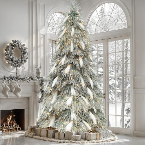 Pre Lit Christmas Tree with Drooping Branches and Feathers
